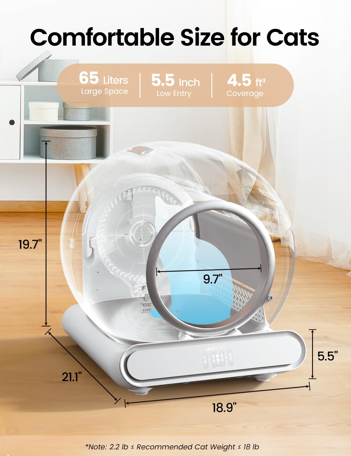 Self Cleaning Cat Litter Box - Automatic, Ultra-Safe with APP Control, Low Entry & Large Capacity (65L) - Includes 3 Rolls Liners & Mat in Gray - Perfect for Multi-Cat Homes & Busy Pet Owners