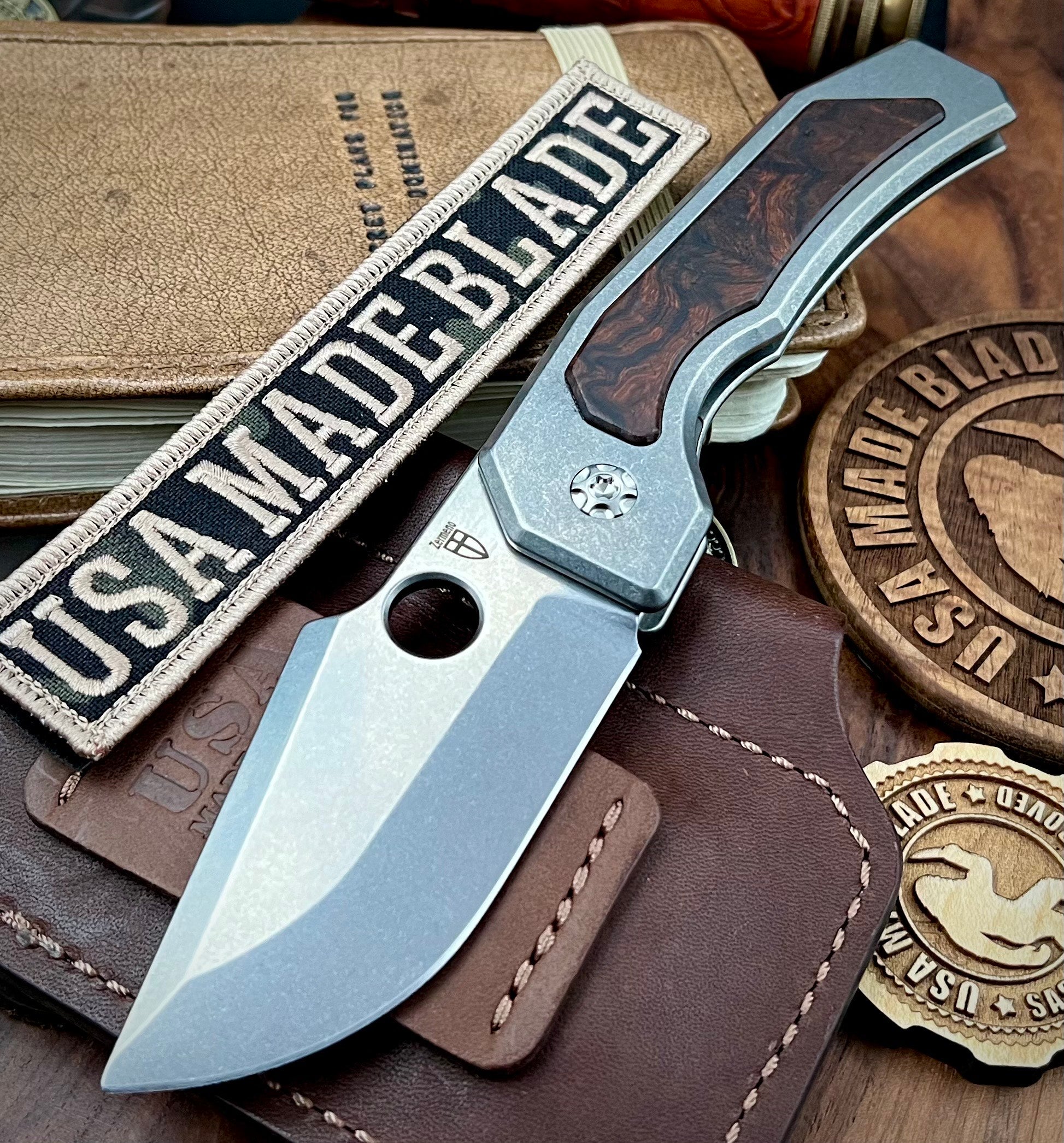 Premium Zermeno Custom Knife - Full Titanium Handle with IronWood Inlay, MagnaCut Steel Blade, Titanium Backspacer & Pocket Clip | EDC, Outdoor Survival, Camping & Hunting Gear
