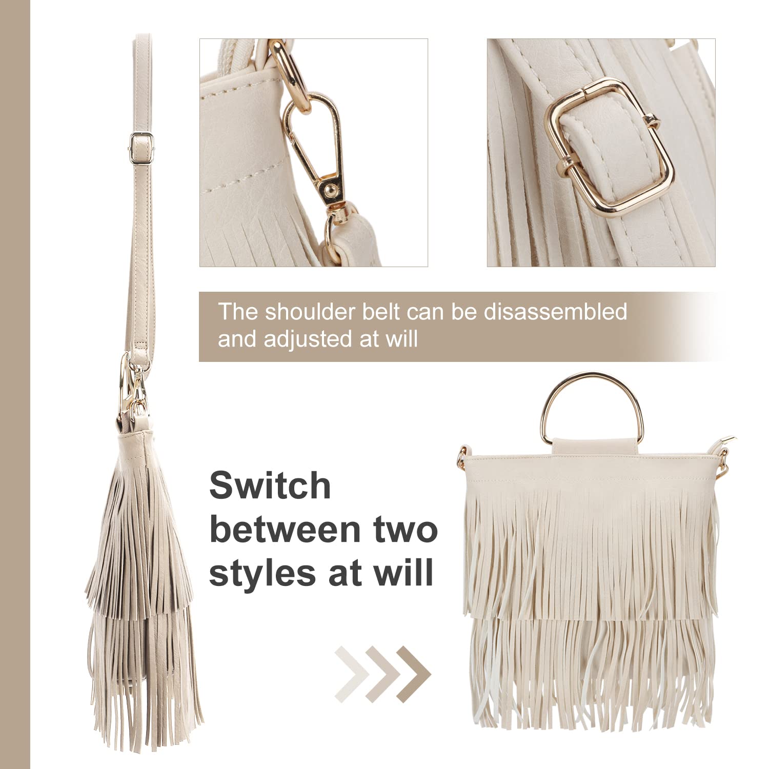 EVEOUT Women's PU Leather Tassel Crossbody Shoulder Bag - Fashion Fringe Handbag for Casual Outings, Parties & Date Nights