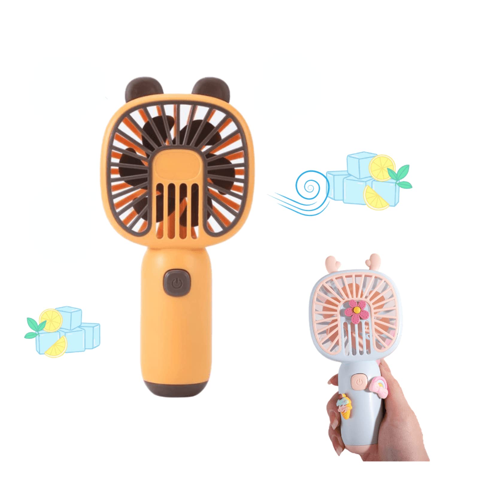 Portable USB Rechargeable Mini Handheld Fan - Cute Bear Ear Design, Battery Operated Personal Cooling Fan for Kids & Teens - Perfect for School, Office, Outdoor Travel & Summer Use (Orange)