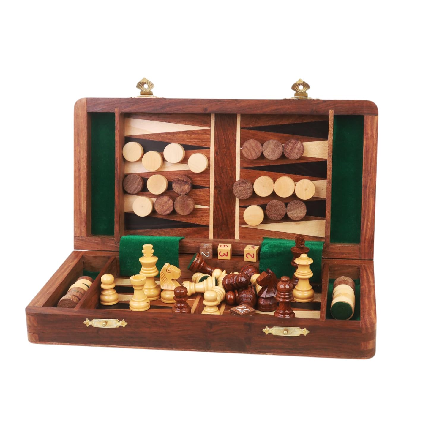 RoyalChessMall - 2-in-1 Magnetic Travel Chess & Backgammon Set | 10 Inch Golden Rosewood Board | Portable Game Set for Camping, Travel & Family Game Night