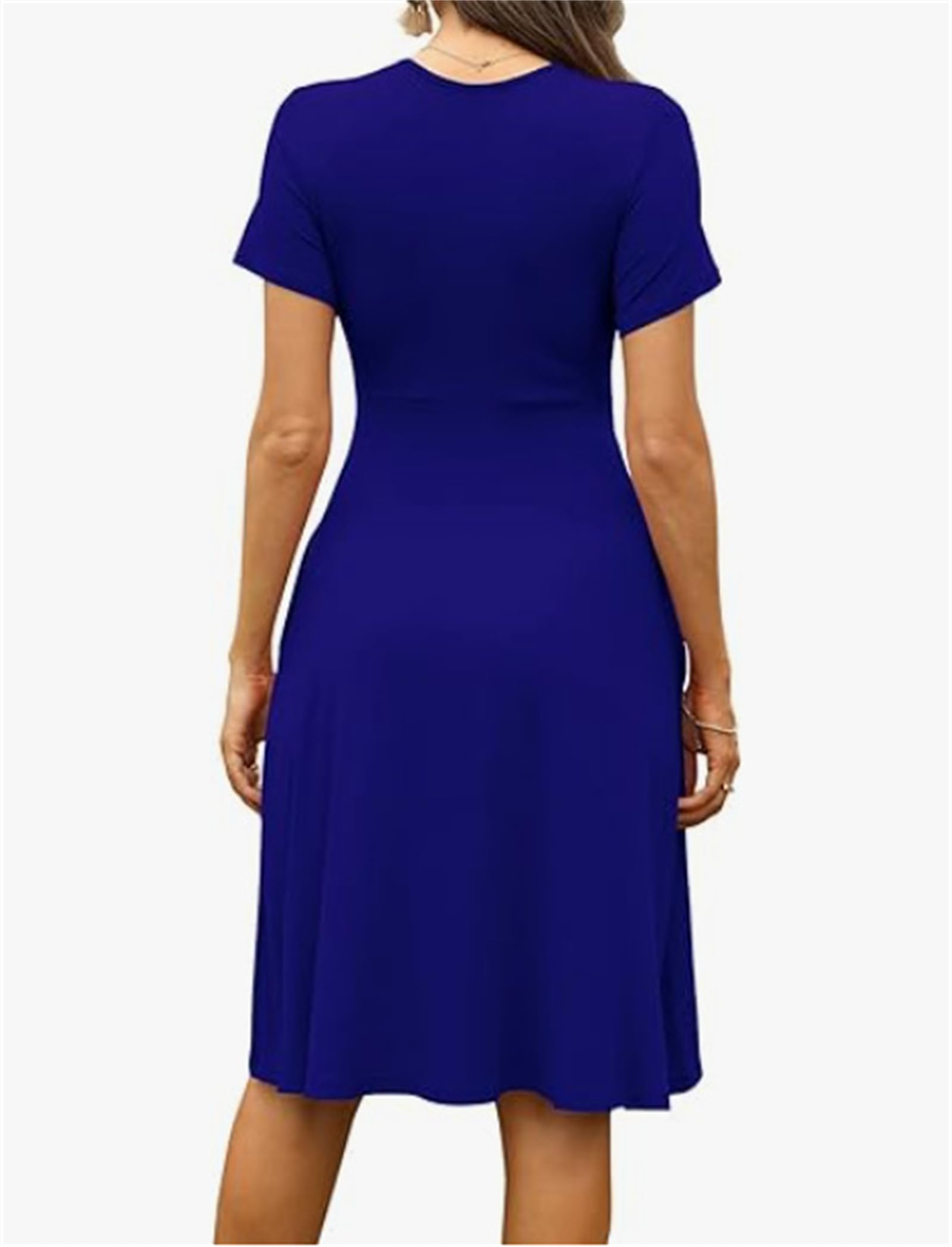 Elegant Women's V-Neck Wrap Dress with Short Sleeves & Tie Waist - Midi Sundress for Wedding Guest, Cocktail Party & Tea Time - Stylish Pocket Design for Convenience