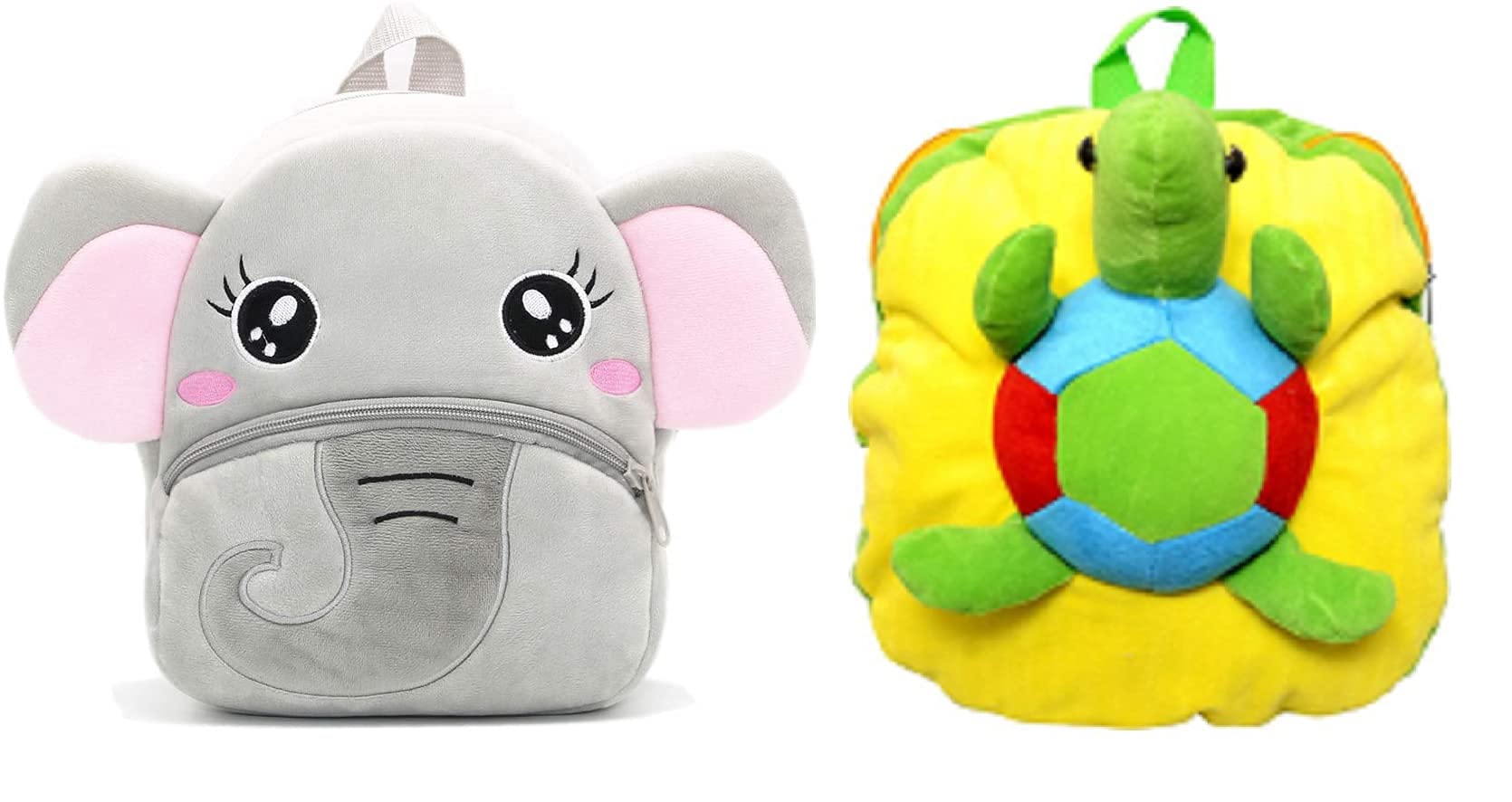 Soft Plush Kids Backpack - Cute Elephant & Tortoise Design, Lightweight Mini Travel Bag for Toddler Boys & Girls | School, Daycare, Outings & Playdates