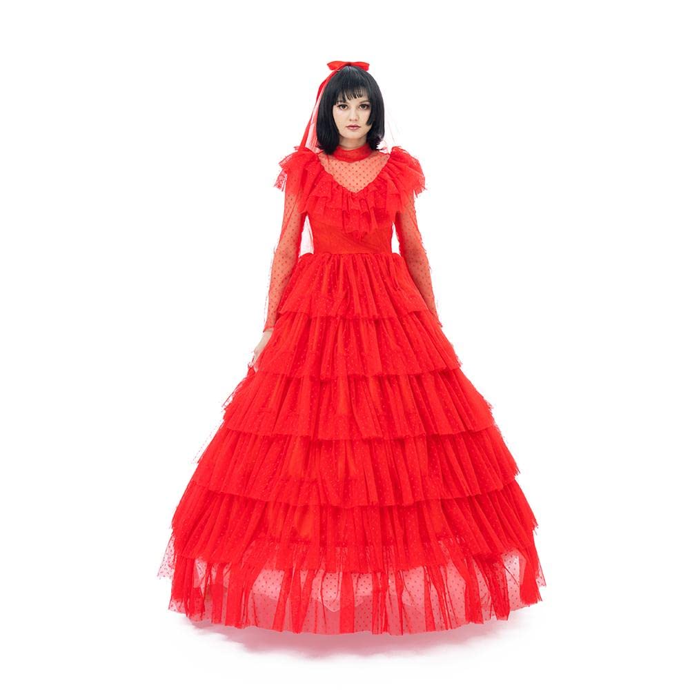 iSHOWcos Women's Gothic Red Lace Wedding Dress - Elegant Victorian Style Halloween Costume for Cosplay, Party, and Special Occasions