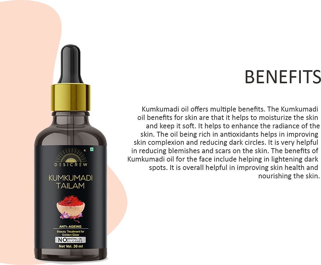 DesiCrew Kumkumadi Tailam Face Oil - Ayurvedic Facial Oil for Glowing, Spotless, Anti-Aging & Radiant Skin - Golden Glow Formula - 60ml (Pack of 2) - Perfect for Nighttime Skincare Routine & Daily Anti-Wrinkle Treatment