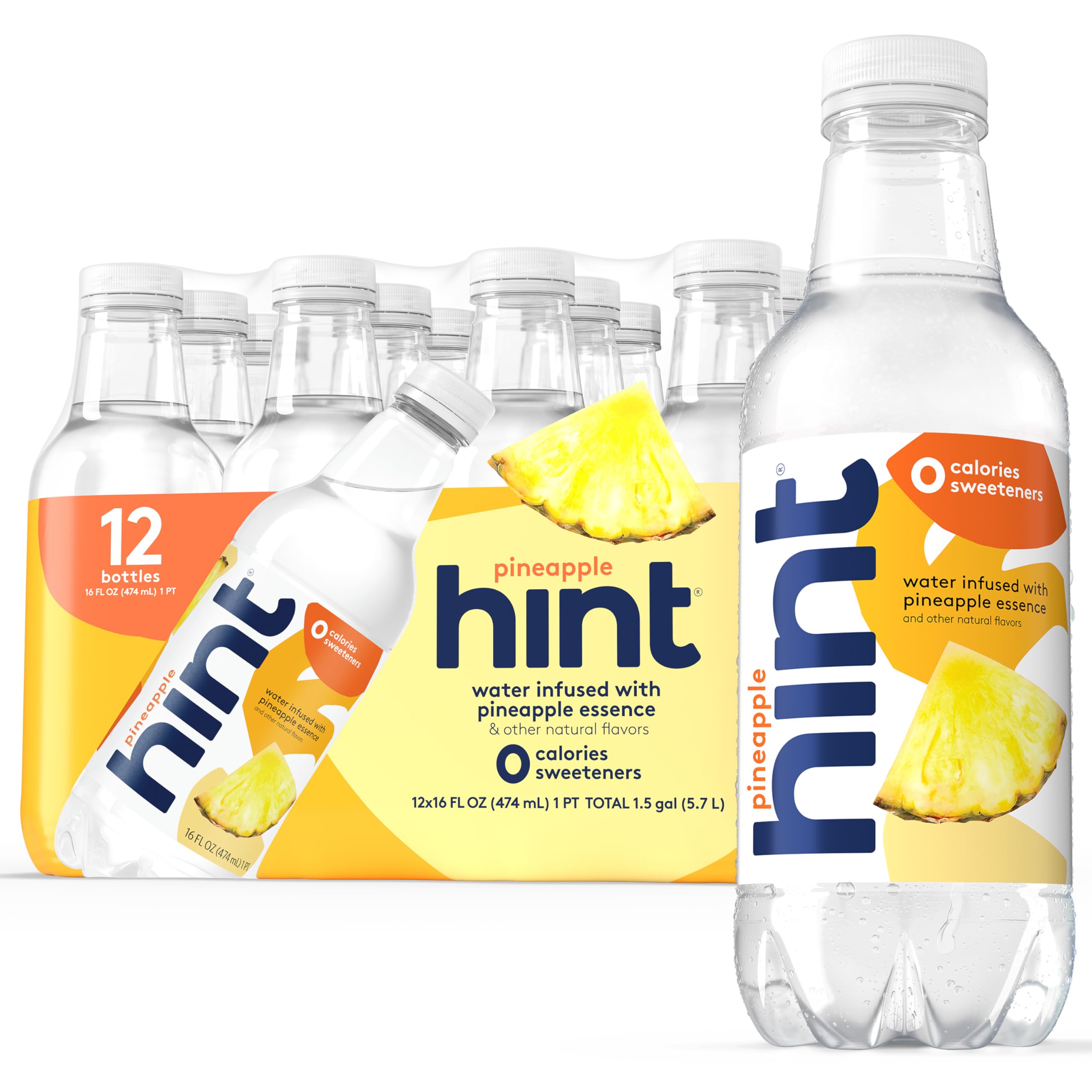 Hint Water Pineapple - 100% Natural Pineapple Infused Water, Zero Sugar, Zero Calories, No Artificial Sweeteners or Preservatives, 16 Fl Oz (Pack of 12) - Perfect for Hydration, Weight Loss & Healthy Lifestyle