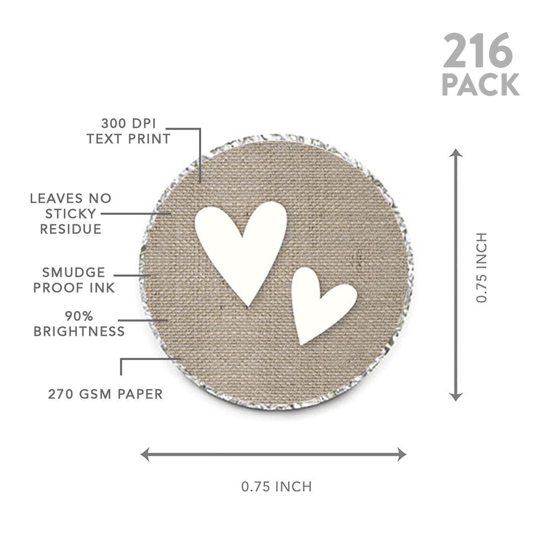 Andaz Press Chocolate Drop Labels Stickers - 216-Pack Wedding Favor Stickers with Double Hearts & Burlap Design for Candy Kisses, Party Favors, Gifts & Decorations - Perfect for Weddings, Baby Showers & Holiday Celebrations