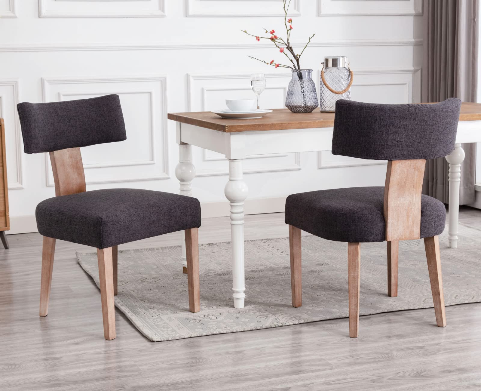 EALSON Mid Century Modern Dining Chairs Set of 2 - Linen Upholstered Kitchen Chairs with Wood Legs & Curved Back - Farmhouse Style Accent Chairs for Dining Room, Living Room or Kitchen - Charcoal Grey - Perfect for Farmhouse Decor, Small Spaces & Cozy Dining Areas