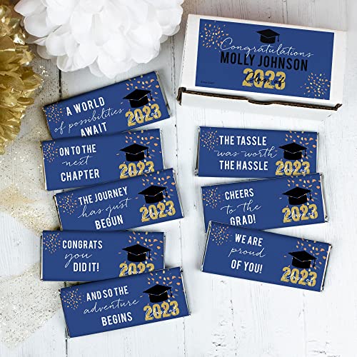 Blue Graduation Candy Gifts - Chocolate Bars Gift Box (8 Bars) for Class of 2023 - Perfect for Graduation Parties, School Events & Congratulations Gifts