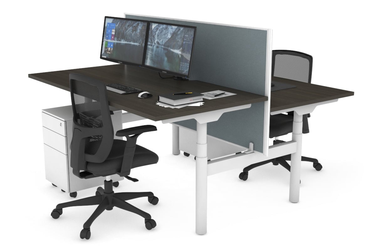 Flexi Premium Height Adjustable 2-Person H Bench Workstation - White Frame (1600L x 800W) with Cable Management | Ergonomic Office Desk for Home & Workspace