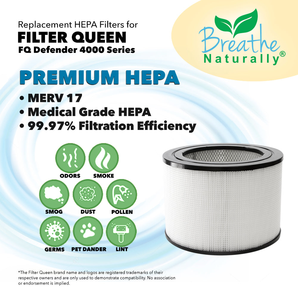 Filter Queen Defender 4000 Series HEPA Replacement Filters - High Efficiency Air Purifier Filters for Allergies, Dust & Pet Dander - Perfect for Home, Office & Nursery Air Purification