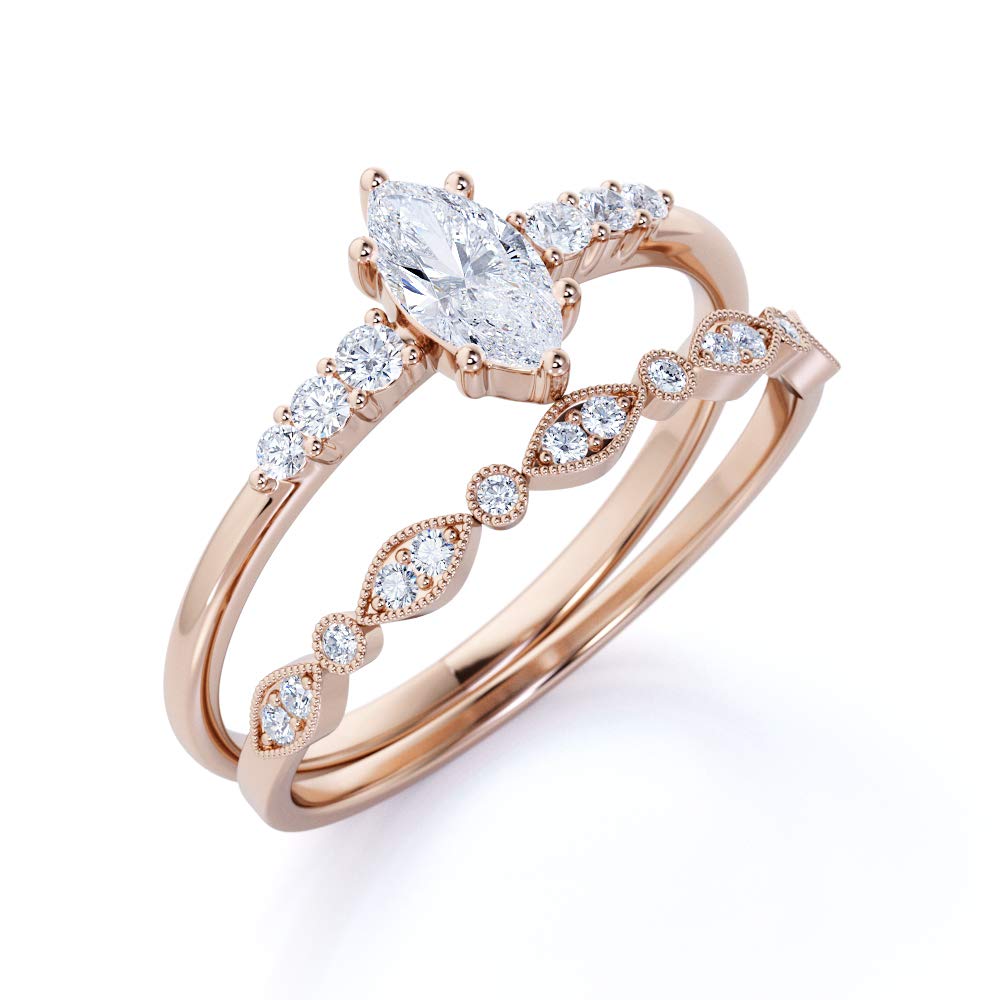 Marquise Cut Sterling Silver Wedding Ring Set with Cubic Zirconia - Solitaire Engagement & Promise Rings for Women - Perfect for Proposals, Anniversaries & Romantic Occasions