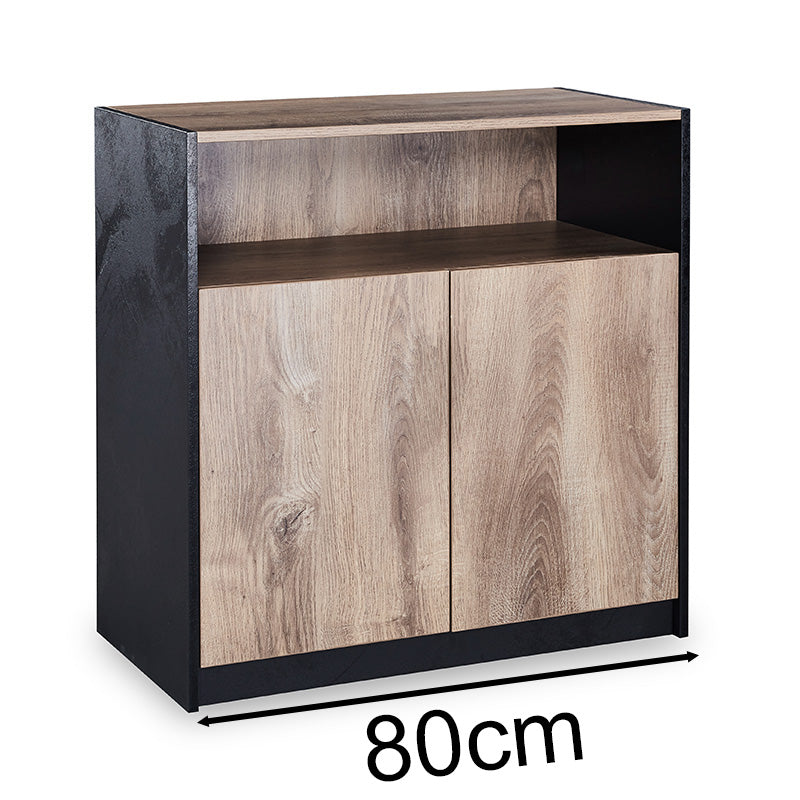 ARTO 80cm Warm Oak & Black Credenza Cabinet - Modern TV Stand, Storage Console for Living Room, Bedroom, or Office