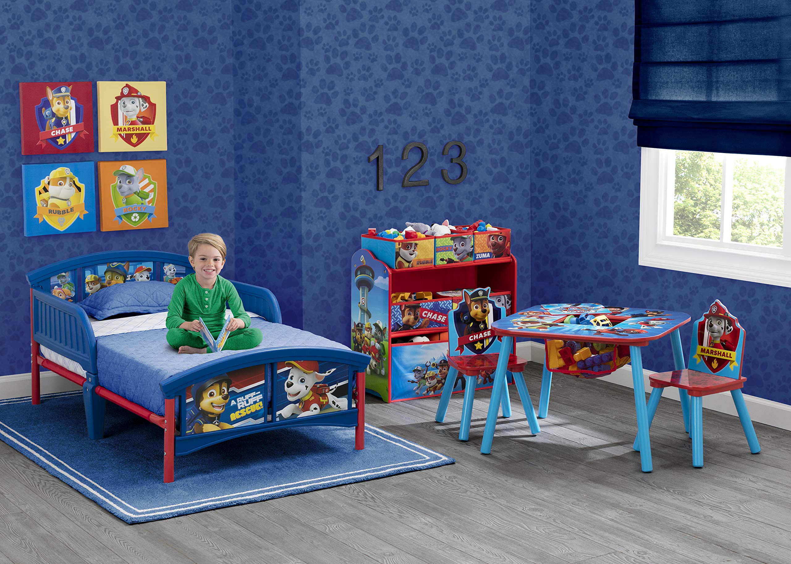 Delta Children Plastic Toddler Bed with Nick Jr. PAW Patrol Twinkle Galaxy Dual-Sided Mattress - Recycled Fiber Core Toddler Bed Set for Kids | Perfect for Nursery, Daycare & Sleepovers