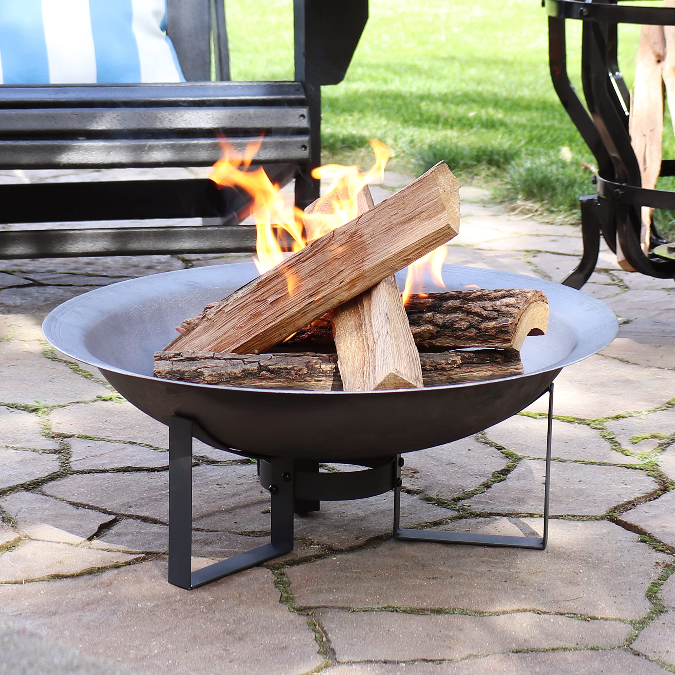 Sunnydaze 24-Inch Cast Iron Fire Pit Bowl with Stand - Lightweight Portable Outdoor Fire Pit for Patio, Backyard, Camping & Garden Gatherings