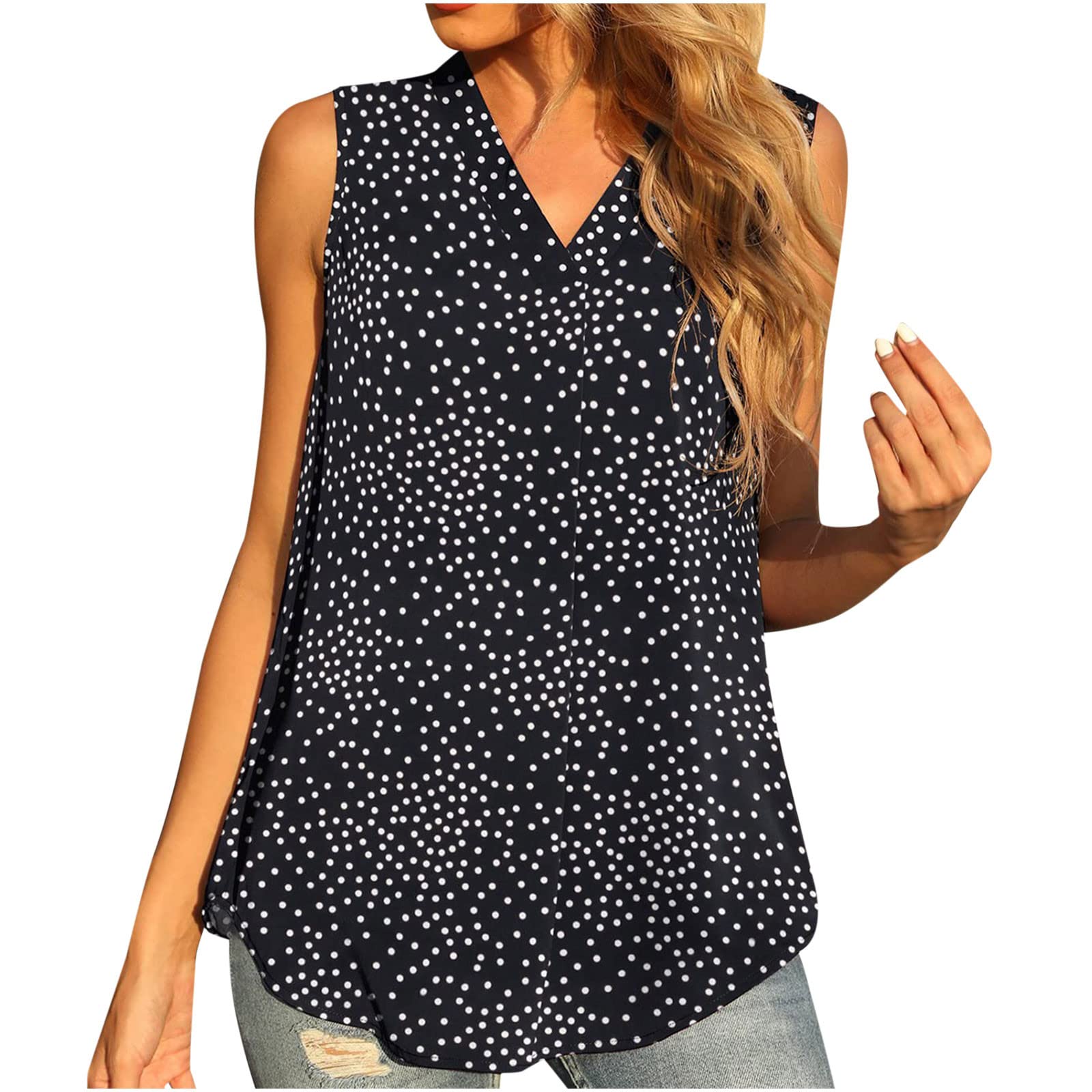 Jintao Women's Summer V-Neck Sleeveless Chiffon Tank Top Blouse - Loose Casual Shirt for Beach, Vacation & Everyday Wear