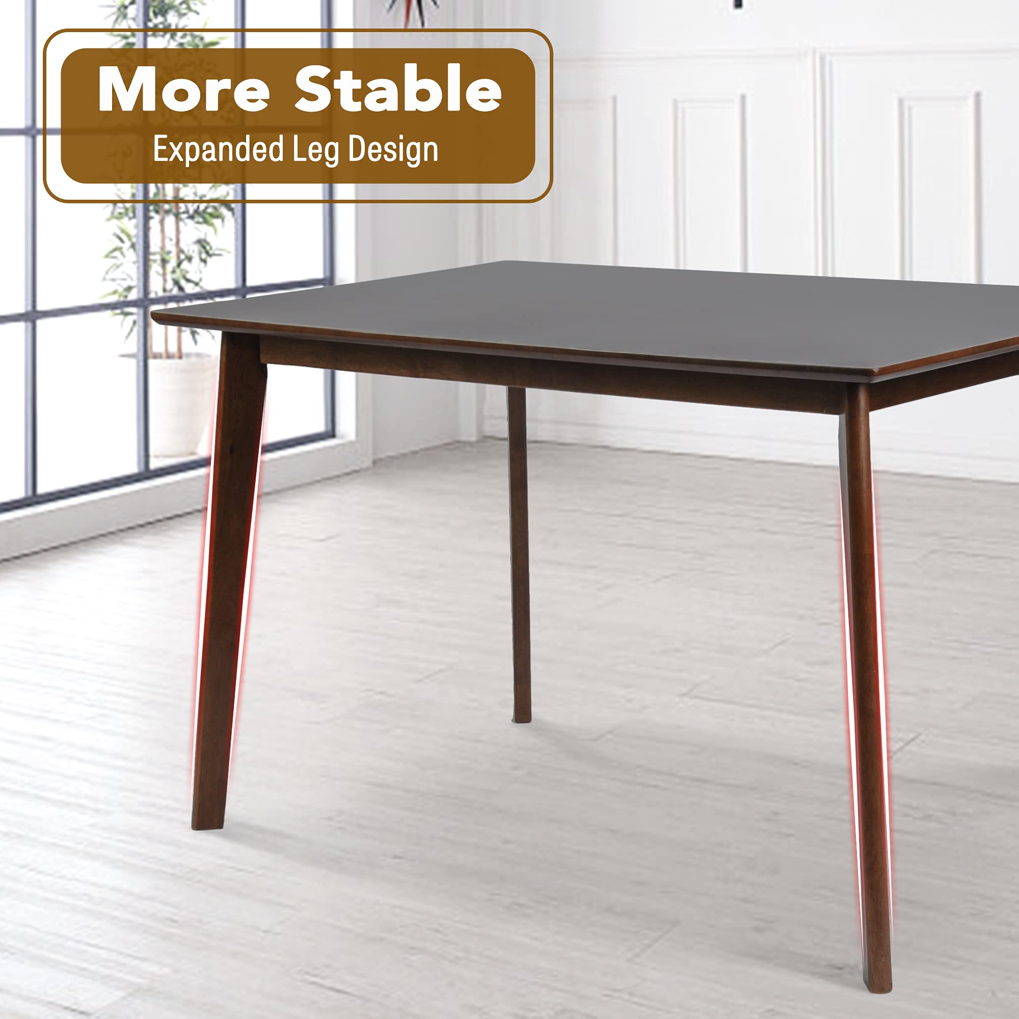 Mid Century Modern Dining Table - 47 Inch Small Kitchen Table for 4 with Wood Legs, Farmhouse Style in Walnut/Brown - Perfect for Living Room, Home, Apartment & Kitchen Dining Spaces