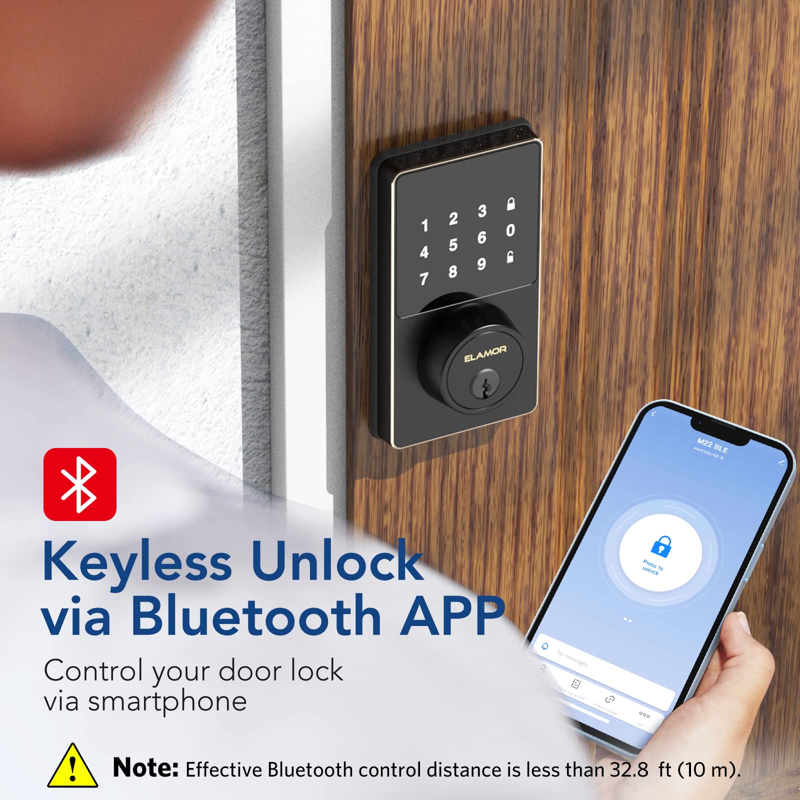 Smart Bluetooth Door Lock - Keyless Entry Touchscreen Keypad, Easy Installation, App Control & Multi-User Codes, Waterproof Electronic Deadbolt for Enhanced Home Security | Perfect for Front Doors, Apartments & Vacation Rentals