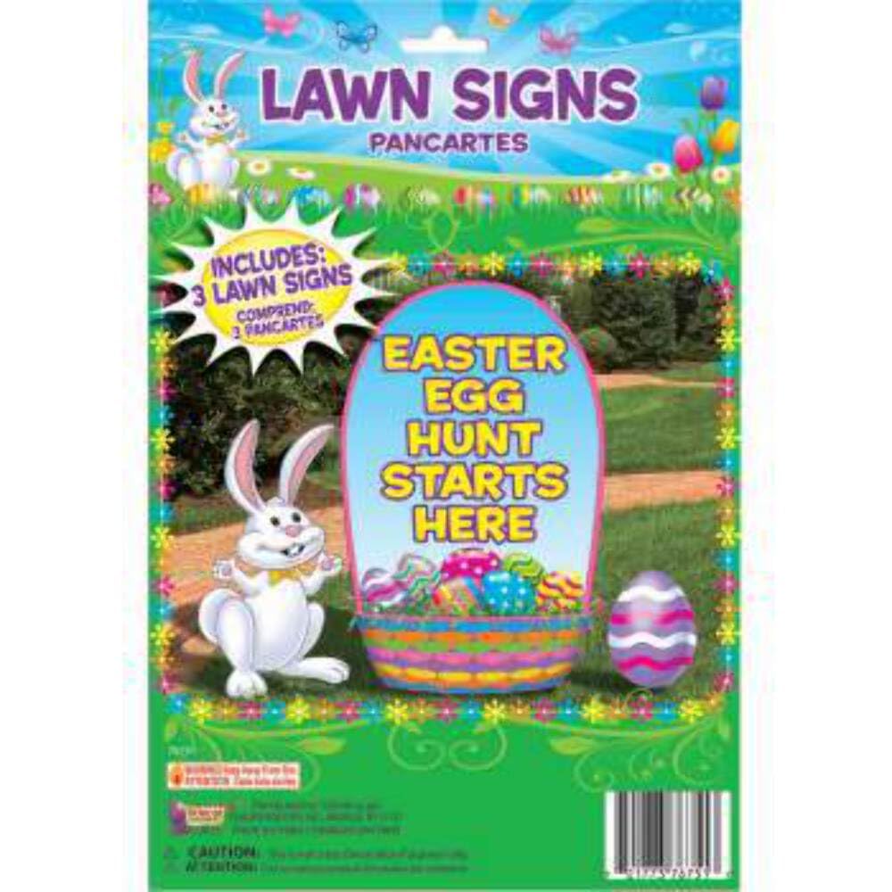 Easter Egg Hunt Lawn Signs Set of 3 - Colorful Outdoor Easter Decorations for Yard, Garden & Spring Party Decor