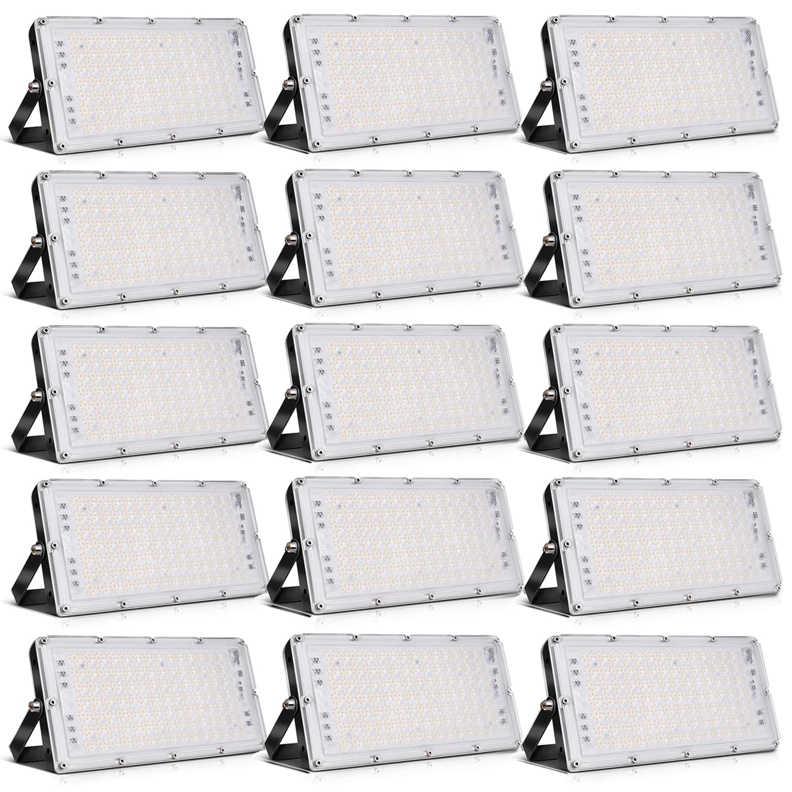 Viugreum 100W LED Flood Light - 8000LM 3000K Warm White, IP66 Waterproof Outdoor Security Light for Garage, Garden, Yard, Playground | Slim Design, Energy Efficient Landscape & Wall Lighting (15 Pack) - Perfect for Home Security, Backyard Illumination & Commercial Outdoor Spaces
