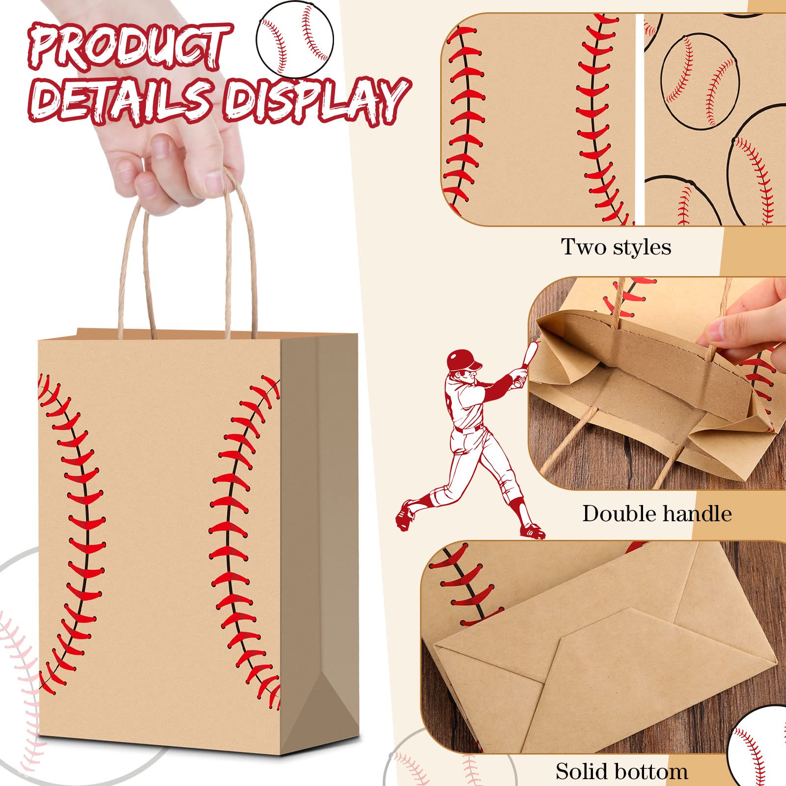 16-Piece Baseball Gift Bags Set with Tissue Paper - Brown Football Party Favors with Handles for Team Treats, Wrapping & Goodies | Perfect for Baseball Games, Team Celebrations & Sports Themed Parties