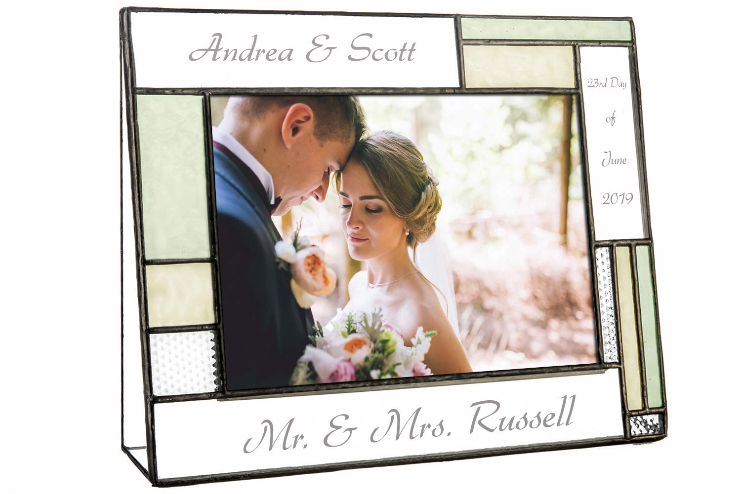Personalized Wedding Picture Frame - Green Yellow Glass 5x7 Table Top Photo Keepsake for Couples | Engagement Gift & Home Decor