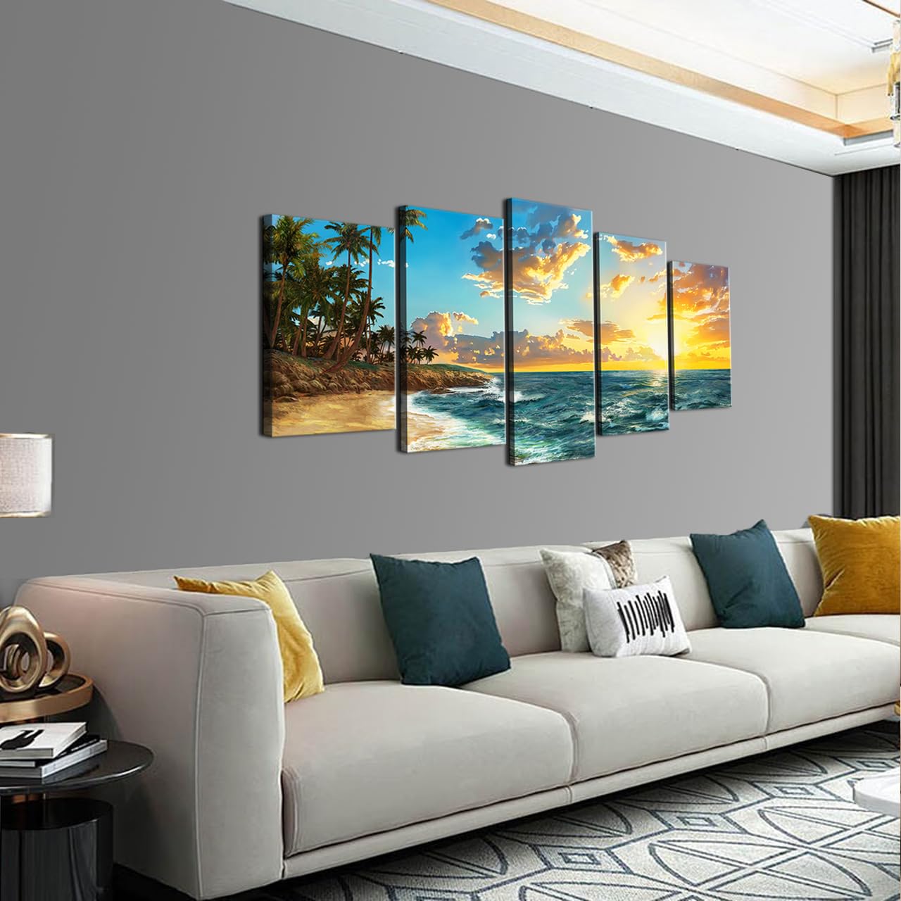 Popuwall Coastal Canvas Wall Art - Beach & Ocean Waves Decor for Living Room & Bedroom