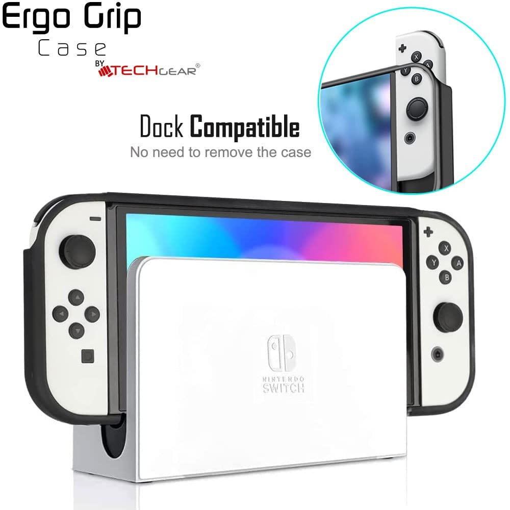Premium Ergonomic Grip Case for Nintendo Switch OLED - Soft TPU Silicone Protective Cover with Comfort Padded Handles | Joy-Con Compatible, Lightweight & Durable Stand | Perfect for Gaming, Travel & Long Play Sessions