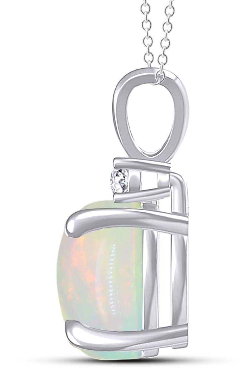 7X9MM Oval Cut Natural Opal & Diamond Teardrop Solitaire Pendant Necklace for Women - 14K Gold Over Sterling Silver, 18