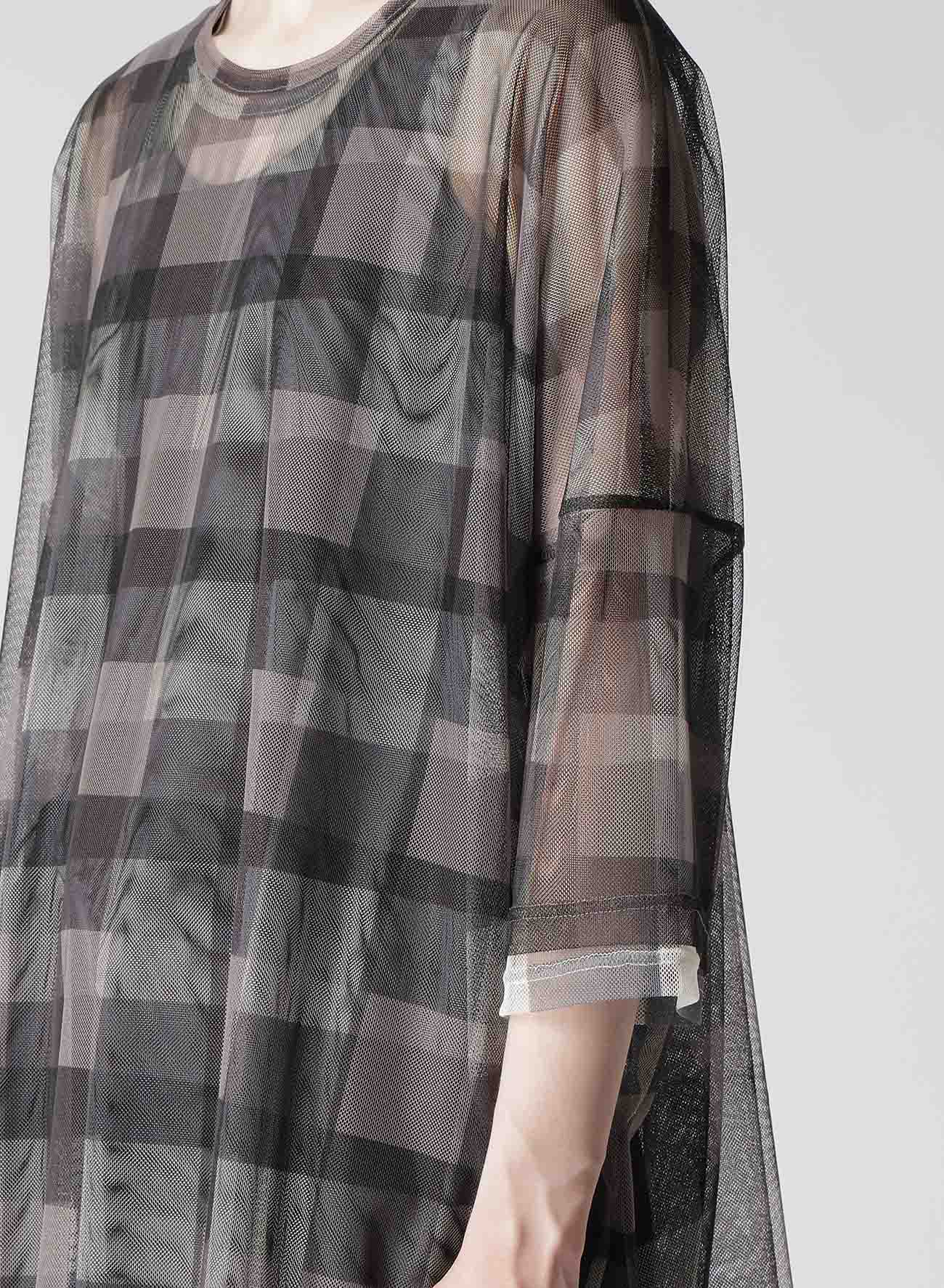 Double Layer Plaid Print Tulle Oversized T-Shirt - Stylish & Comfortable for Casual Wear, Outings & Layering