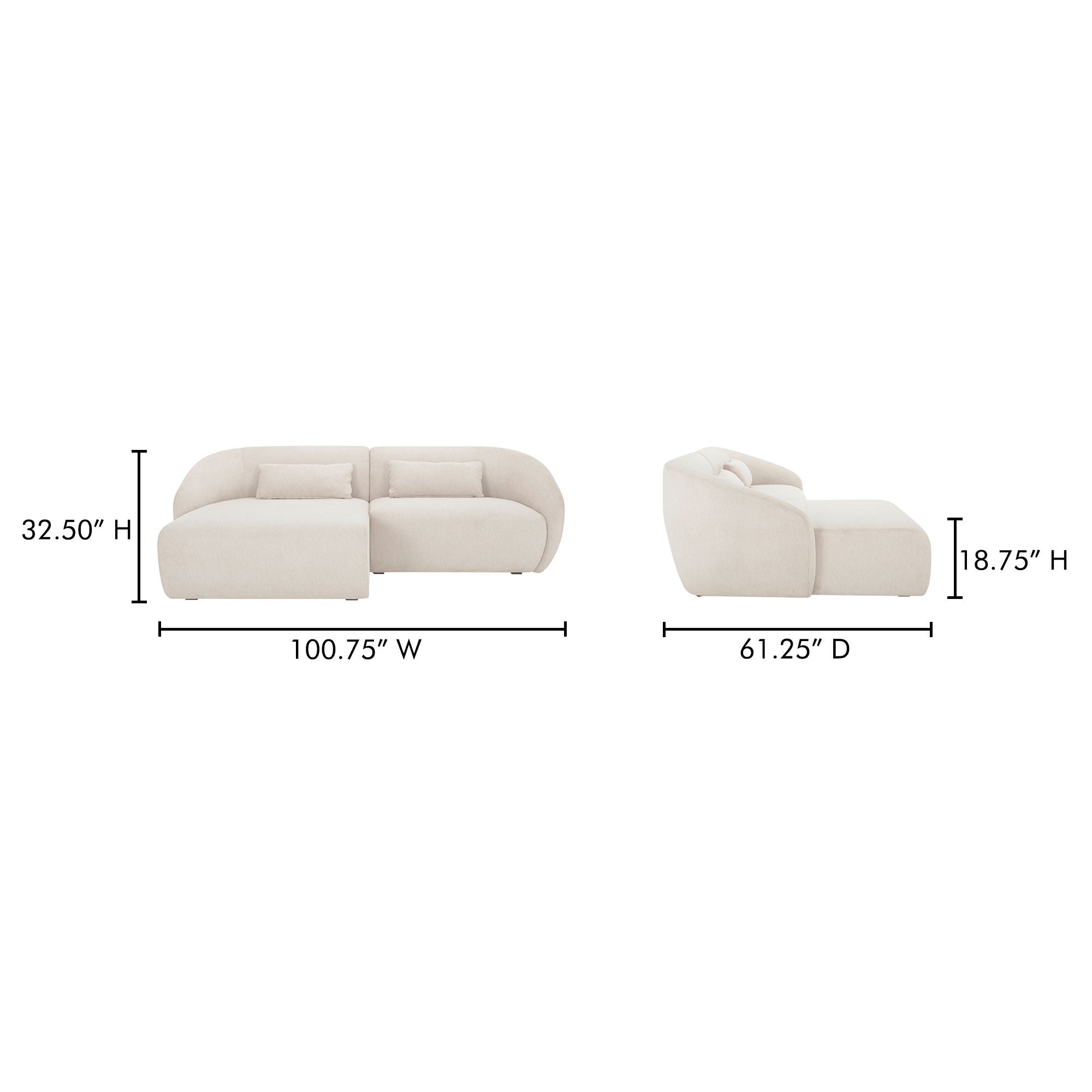 Amelia Nook Modular Left Sectional Sofa in Warm White - Perfect for Living Room, Lounge, and Modern Home Decor