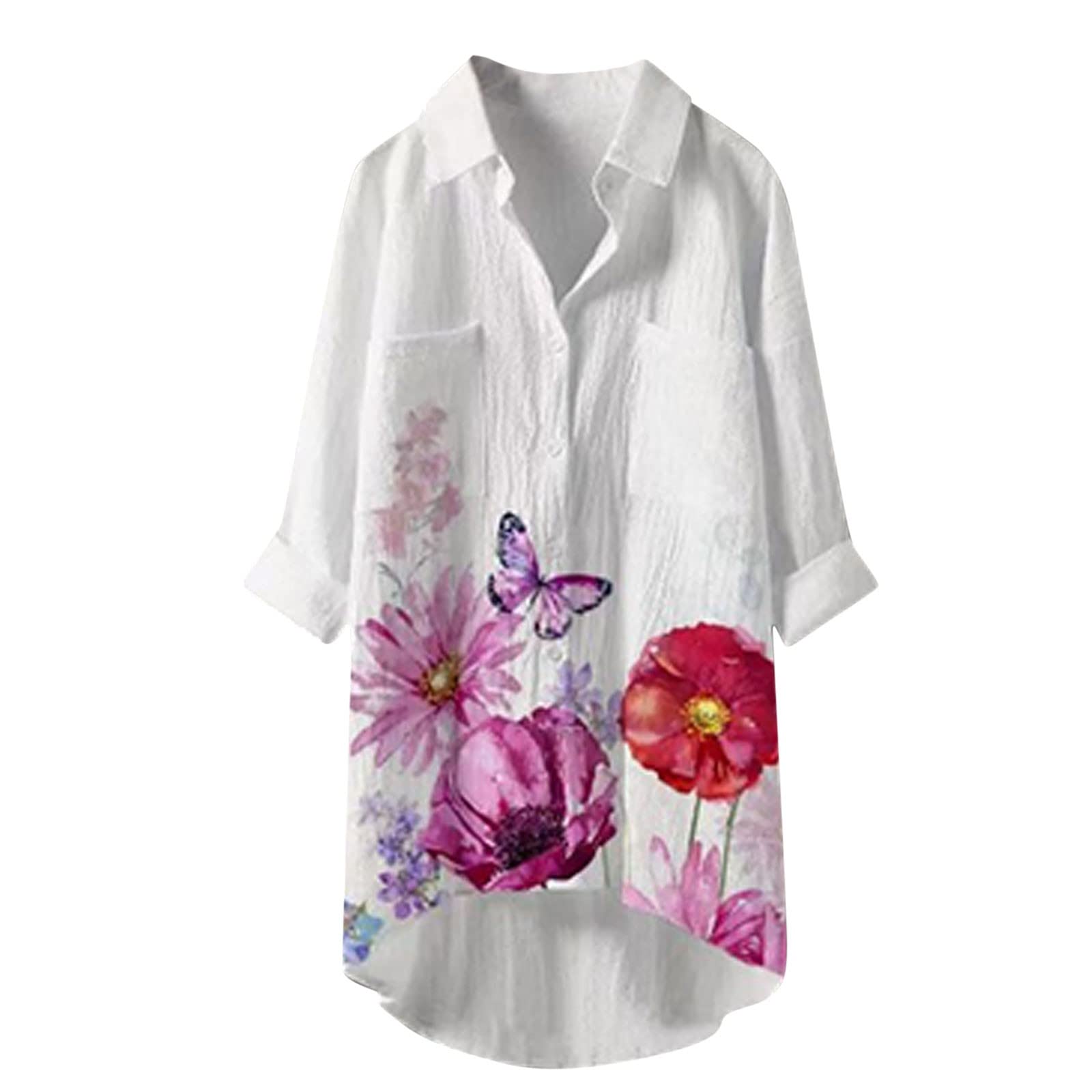 Women's Plus Size Button Down Long Sleeve V-Neck Shirt Dress - Flowy Mini Office Tunic for Work, Casual Outings & Special Occasions