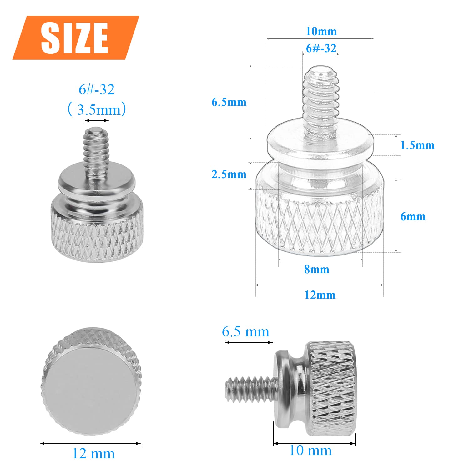 20-Pack 6-32 Thread Silver Anodized Aluminum Thumb Screws for PC Case, Cover, Power Supply & Hard Drives - Secure & Easy Installation for Computer Builds & Upgrades