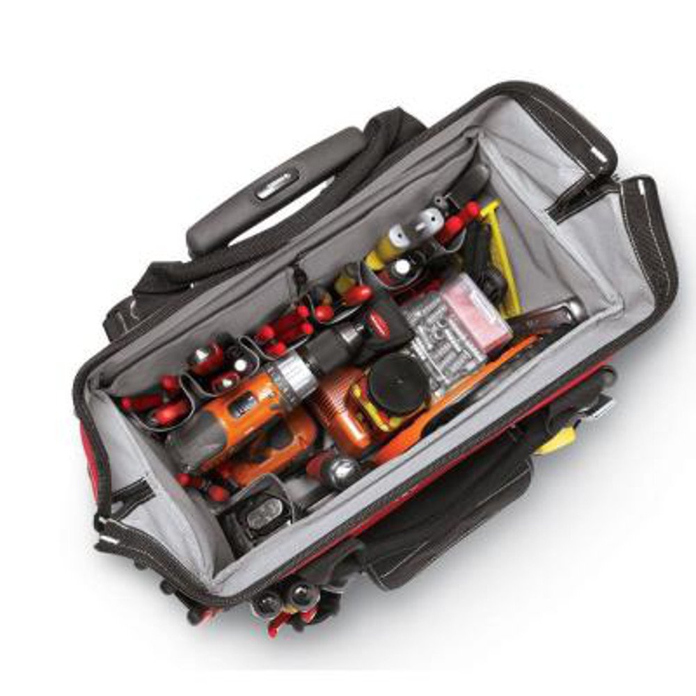 Husky GP-43196N13 18-Inch 600D Waterproof Rolling Tool Bag with Extendable Handle - Heavy Duty Contractor Tote for Construction, Plumbing & Electrician Work (Red)