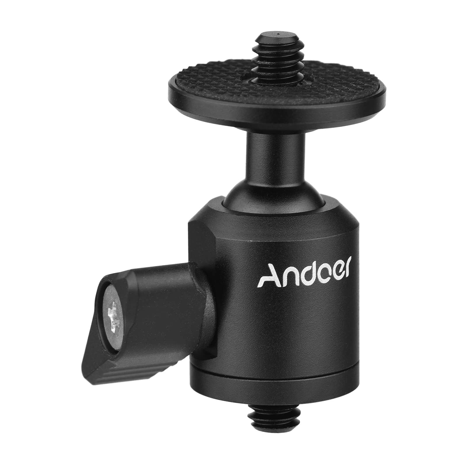 Andoer Mini Ballhead Adapter for Camera Tripod - Aluminum Alloy 1/4 Inch Screw Connector with Bottom Screw Hole - Perfect for DSLR, Mirrorless & Action Cameras - Ideal for Photography, Vlogging & Outdoor Shooting