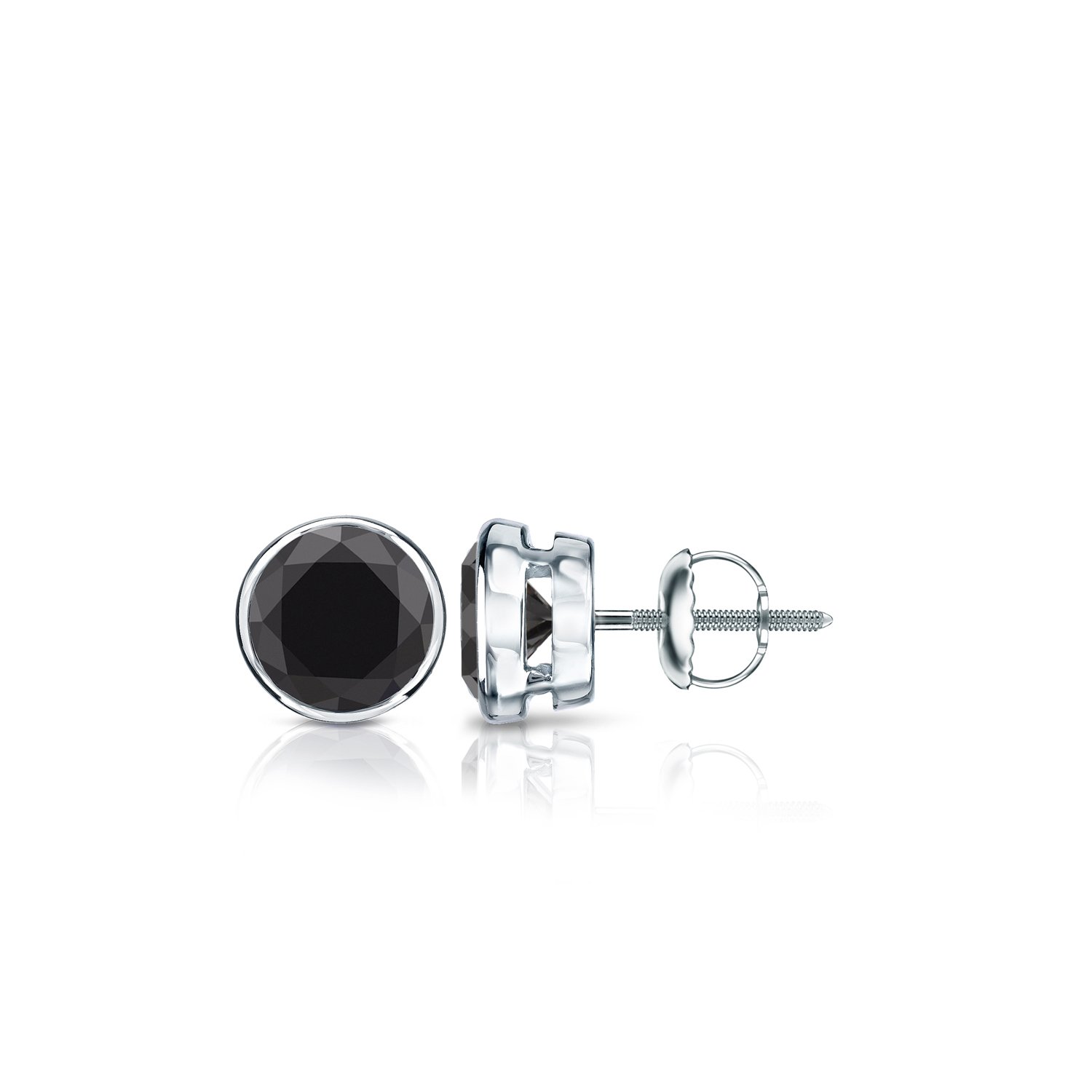 14K White Gold Round Black Diamond Stud Earrings (1/2-4 ct) Screw Back Closure - Elegant Bezel-Set Earrings for Women, Perfect for Weddings, Parties & Special Occasions