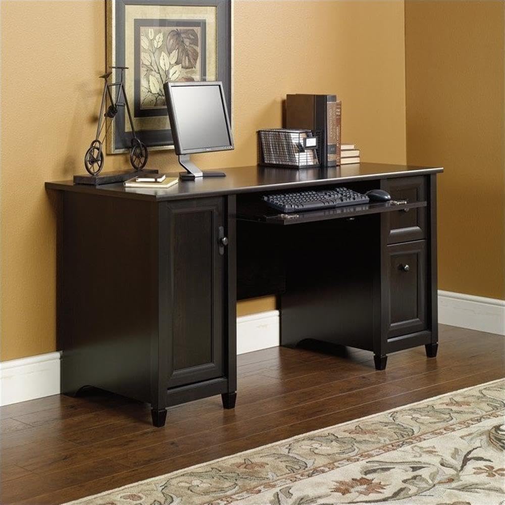 Pemberly Row Engineered Wood 2-Drawer Computer Desk in Estate Black - Compact Home Office Desk for Small Spaces, Study & Workstation