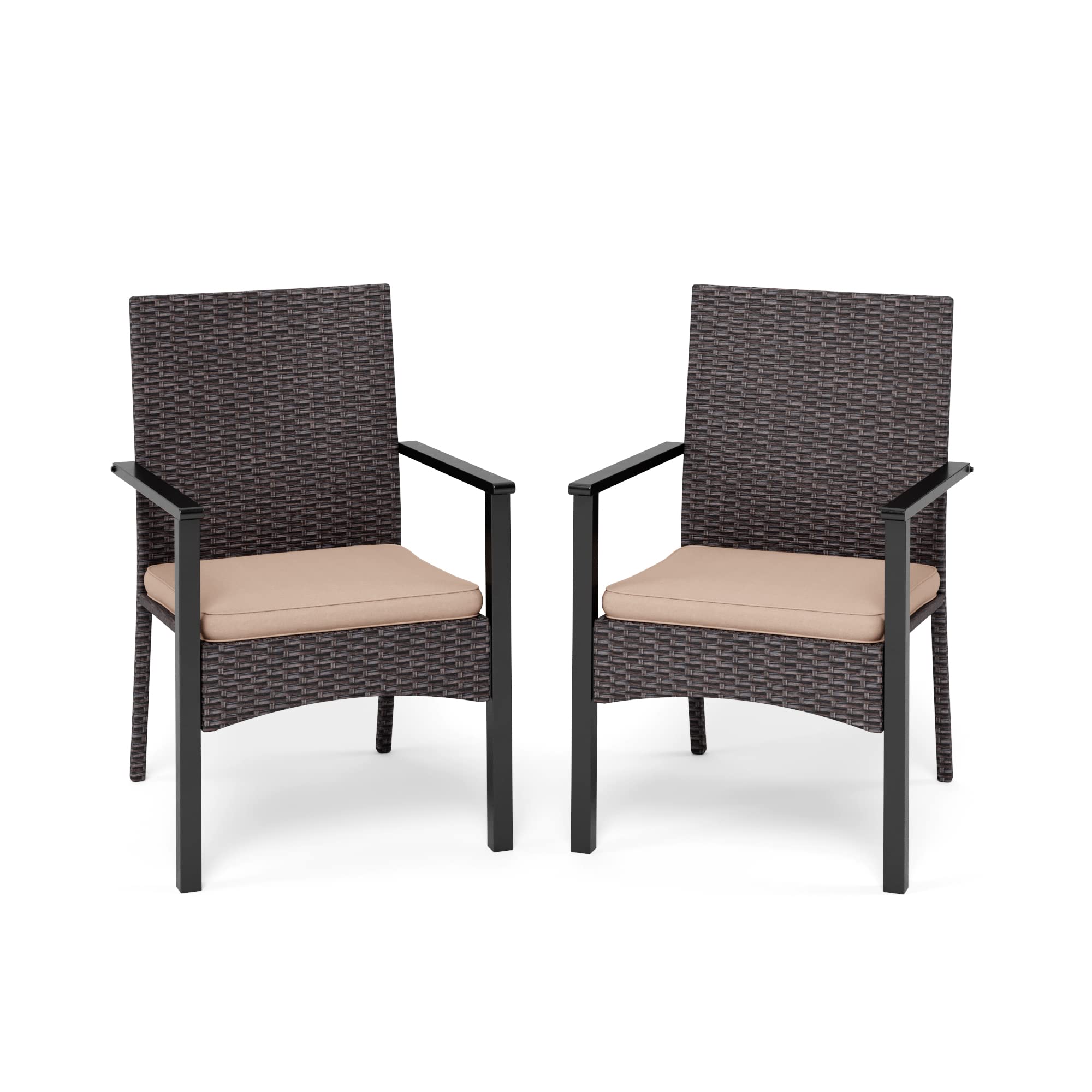 2-Piece Rattan Patio Dining Chairs Set - Weather-Resistant Wicker Outdoor Chairs with Sturdy Metal Frame & Comfortable Cushions - 350lbs Weight Capacity - Perfect for Patio, Garden, Backyard, Lawn & Outdoor Dining