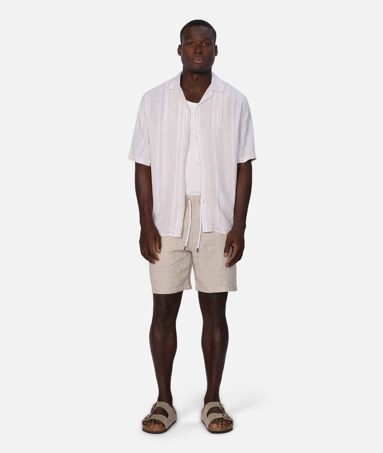 The Castino Short Sleeve Linen Shirt for Men - Breathable Summer Casual Shirt in Sand Ecru - Perfect for Beach Outings, Vacation Wear & Outdoor Activities
