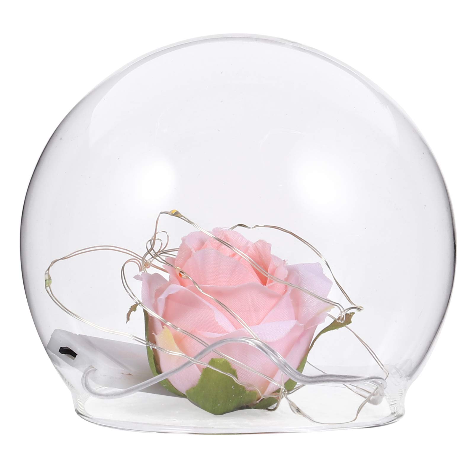 SOIMISS Beauty and The Beast Rose in Glass Dome - 10 LED Rose Flower Lights for Wedding Cake Toppers, Valentines Day Decorations (Pink) - Perfect for Romantic Gifts, Home Decor, and Fairy Tale Themed Parties