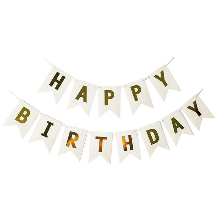 Elegant White & Gold Happy Birthday Bunting - Perfect for Birthday Parties, Baby Showers & Anniversary Celebrations