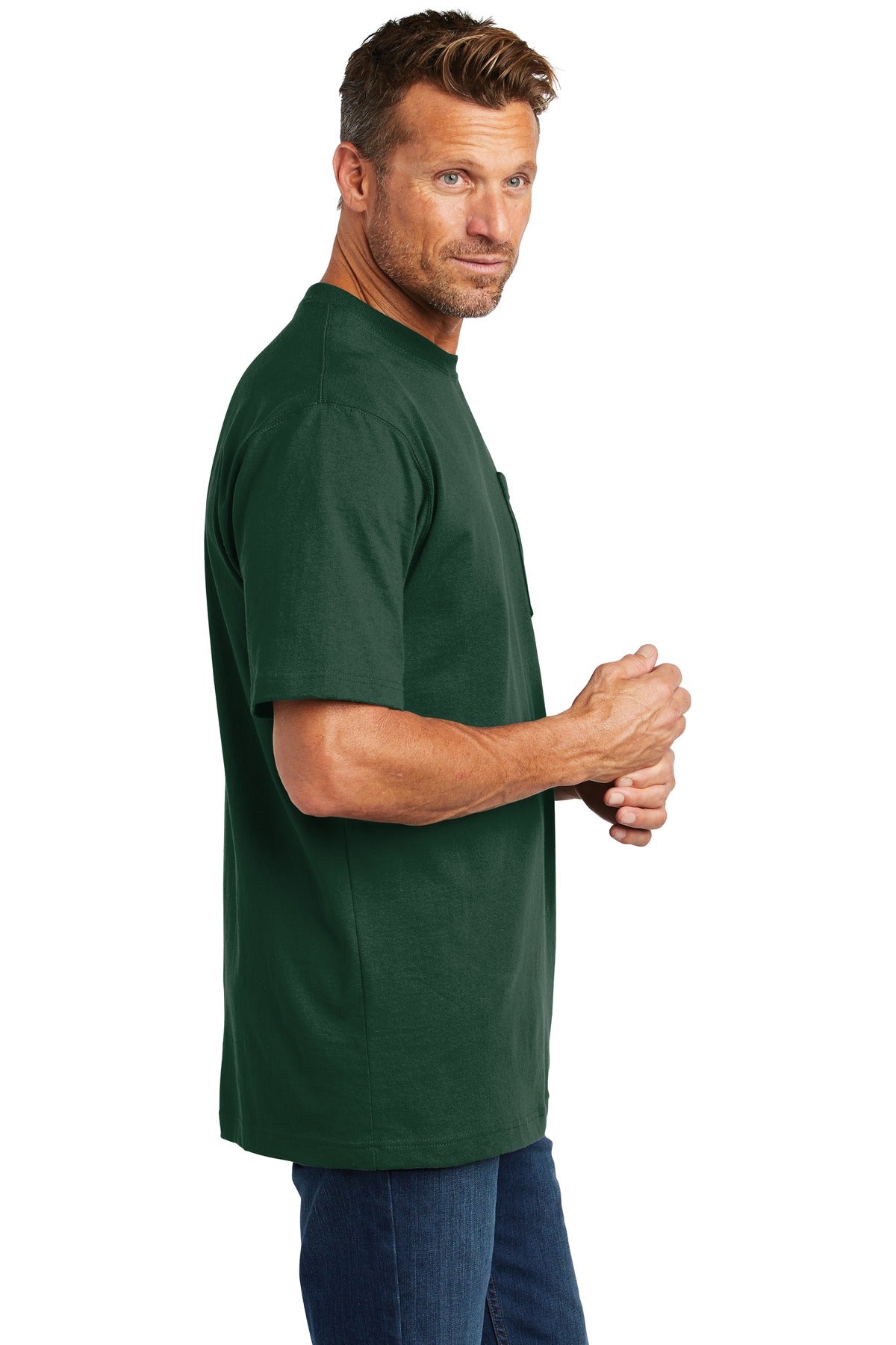 Carhartt Tall Workwear T-Shirt with Custom Pockets for Men - Hunter Green - Durable Work Shirt for Construction, Landscaping & Outdoor Jobs