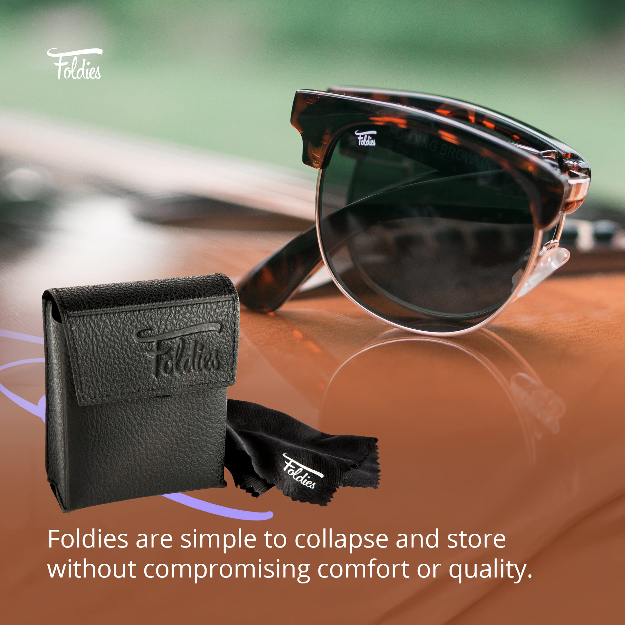 Polarized Browline Folding Sunglasses for Men & Women - UV400 Protection Blocks UVA/UVB - Includes Premium Leather Case - Perfect for Travel, Driving & Outdoor Activities