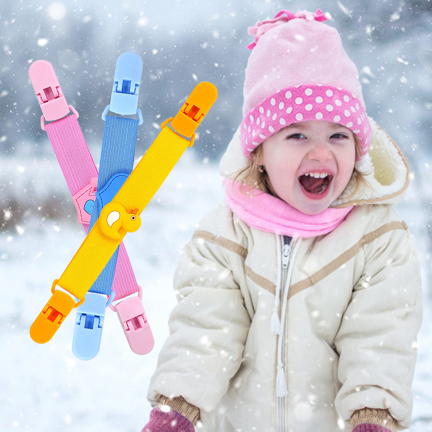 Elastic Mitten Clips for Kids - Anti-Lost Glove Strap Keeper (2 Pack) - Cute Winter Accessories for Toddlers & Children - Perfect for Skiing, Snowboarding & Outdoor Play
