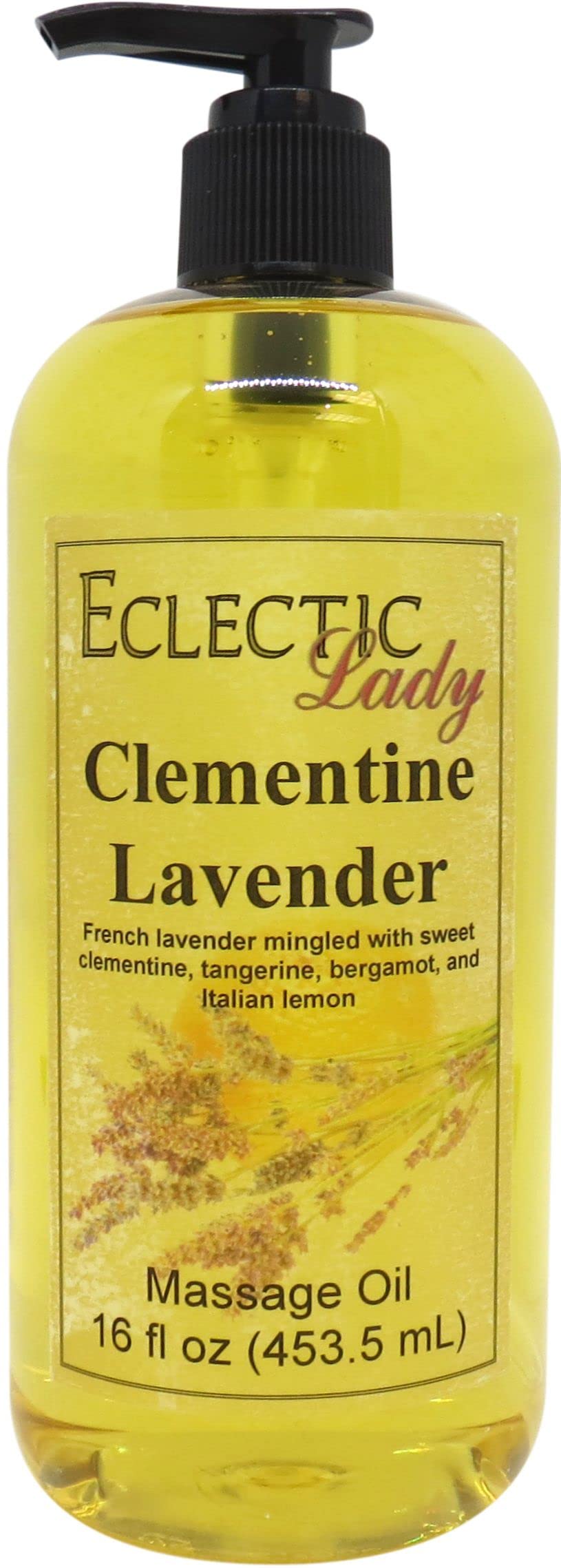 Organic Clementine Lavender Massage Oil - 16oz Natural Relaxing Body Oil with Sweet Almond & Jojoba Oils | Preservative-Free Aromatherapy Massage Oil for Couples, Spa, Yoga & Stress Relief