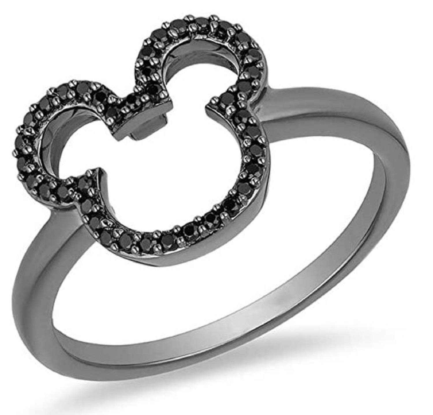 Goldstar Women's Mickey & Minnie Mouse Ring - 1/4 CT Created Black Diamond, 925 Sterling Silver with Black Rhodium - Perfect for Disney Fans, Gifts & Everyday Wear