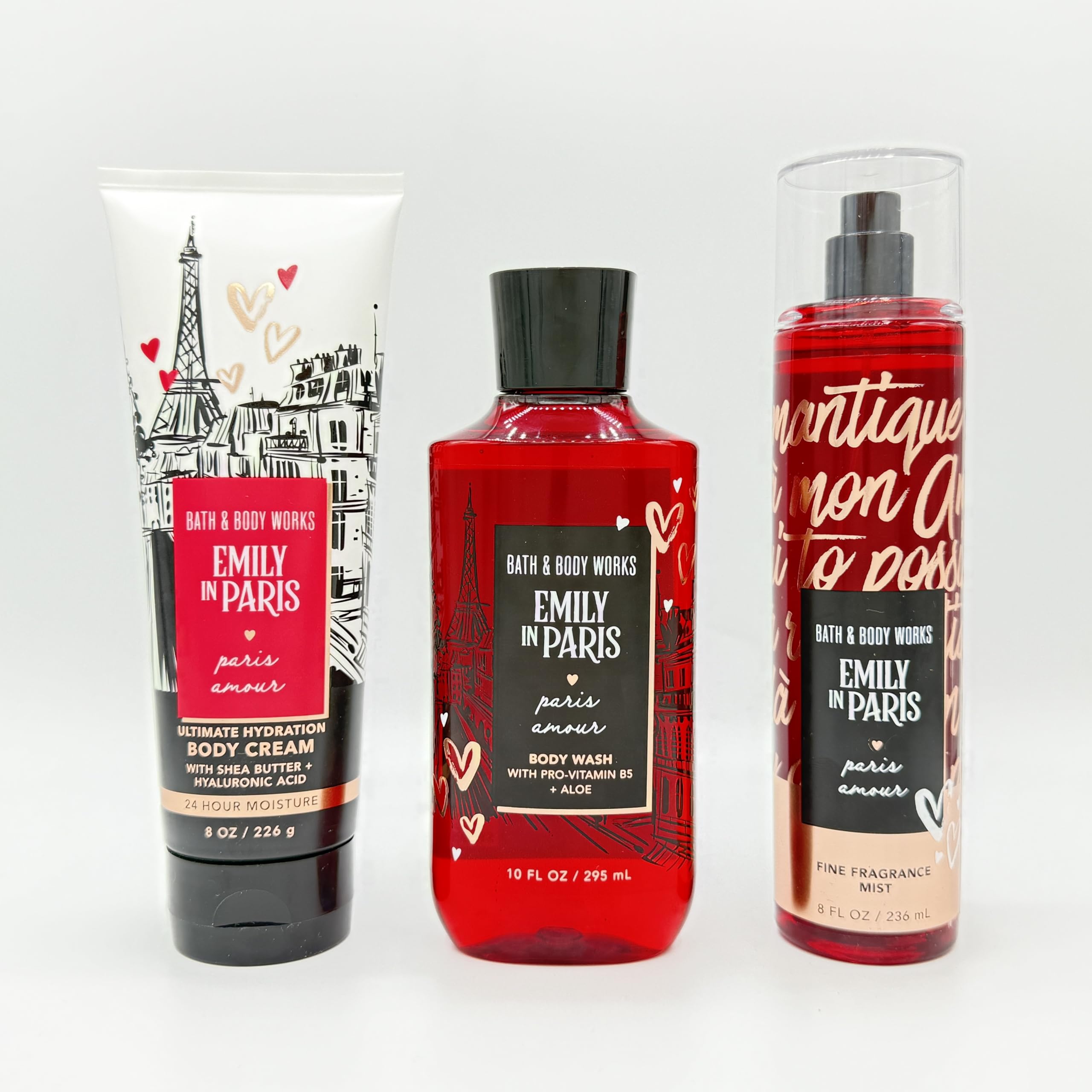 Paris Amour 3-Piece Emily Bath Gift Set - Hydrating Body Cream, Shower Gel & Perfume Mist for Women | Perfect for Spa Day, Romantic Gifts & Self-Care Routine