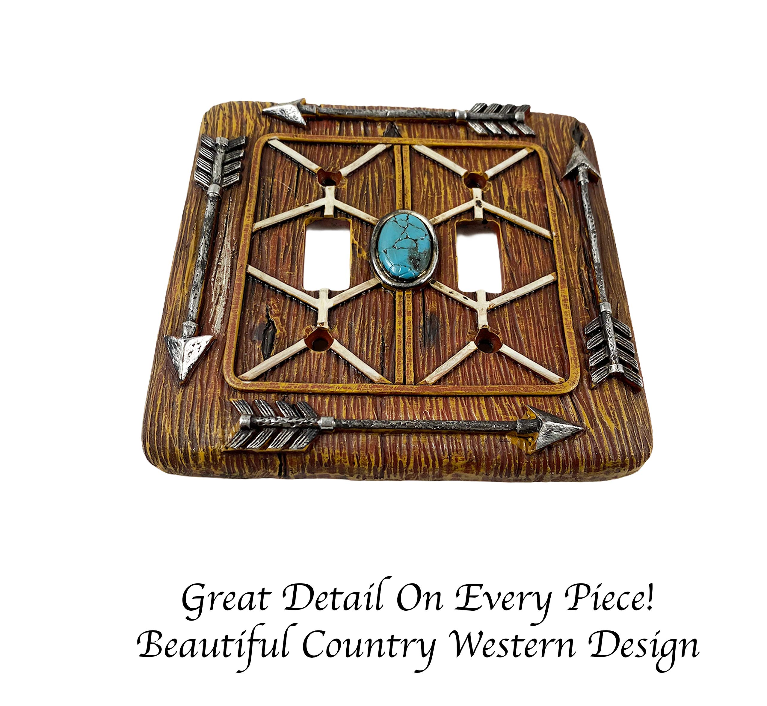Urbalabs Western Tribal Spear & Teal Gem Decorative Light Switch Cover - Rustic Single/Double Gang Wall Plate for Country Homes - Perfect for Farmhouse, Cabin & Western Style Decor