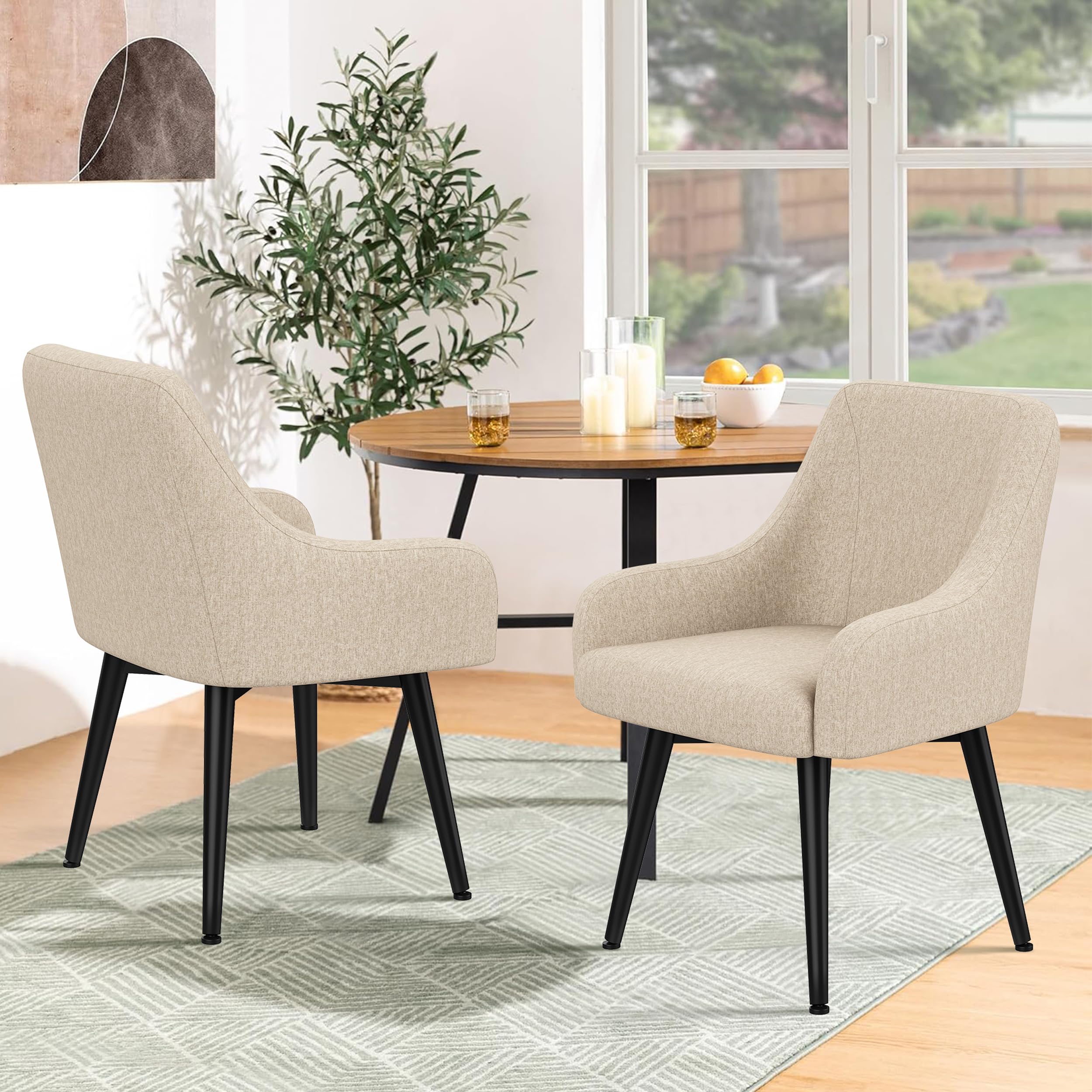 Yongchuang 2-Piece Swivel Dining Chairs with Arms - Upholstered Modern Accent Armchairs for Living Room, Office & Desk - Beige Home Furniture | Perfect for Dining Rooms, Home Offices & Lounge Areas