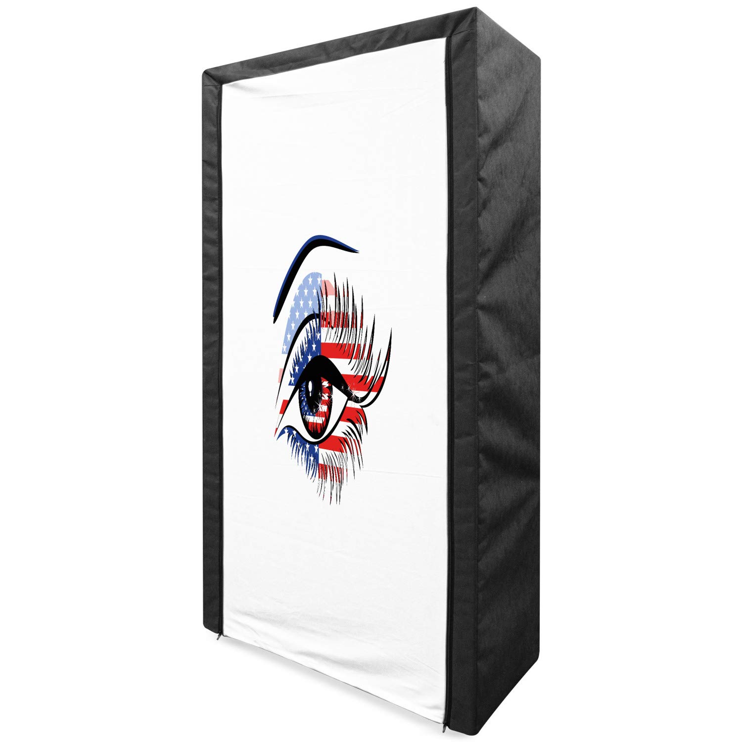 Ambesonne Portable Fabric Wardrobe with Shelves | USA Flag Pattern | Stars & Stripes 4th of July Themed Clothing Organizer | 33.5 Inch Navy Blue Red Black Storage Closet | Perfect for Bedroom, Closet & Dorm Organization